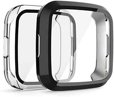 מגן מסך Oenfoto התואם ל- Fitbit Versa עם כיסוי מארז זכוכית מחוסמת HD, [2 חבילה] [Daily Waterst